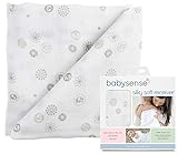 BABY SENSE Silky Soft Bamboo Receiving Muslin Blanket | Stretchy & Safe 100% Premium Cotton + Breathable Light Fabrics For Sleep, Stroller Cover, Warmth, Feeding, CALMING (Grey)