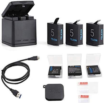 TELESIN 3-Pack Replacement Batteries and Triple Charger for GoPro Hero 8 Hero 7 Black Hero 6 Hero 5 Black Hero (2018) Camera, with Go Pro Accessories of Lens Cover, Lens Protector Film, 3 Battery Case TELESIN 3-Pack Replacement Batteries and Triple Charger for GoPro Hero 8 Hero 7 Black Hero 6 Hero 5 Black Hero (2018) Camera, with Go Pro Accessories of Lens Cover, Lens Protector Film, 3 Battery Case