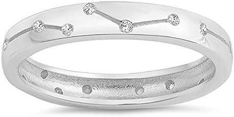 Sterling Silver Clear Cubic Zirconia CZ Constellation Band Ring - Size 8