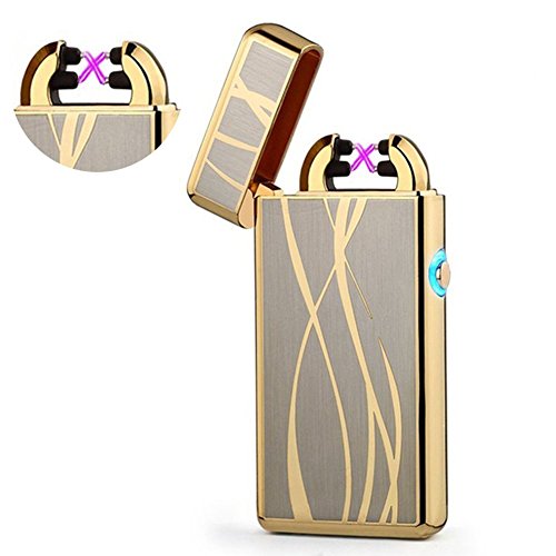 Arc Plasma Lighter USB Rechargeable Flameless Tesla lighter Windproof Electric Arc Lighter (Gold Line)
