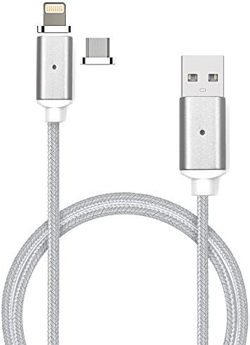 VFI USB Metal Magnetic Data Cable, Micro USB and Lighting Interface 2 in 1 for iOS and Android System Devices, Charging and Data Transmission USB Cable (1p Cable+2p Heads(Micro USB+Lighting))