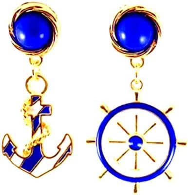 Blue Gold Anchor and Shipwheel Drop Earrings By Surfside Jewelry