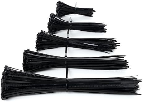 Lizber Nylon Cable Ties 500pcs, Self-locking Zip Ties, 4" 6" 8" 10" 12" Inches, Cord Management Black