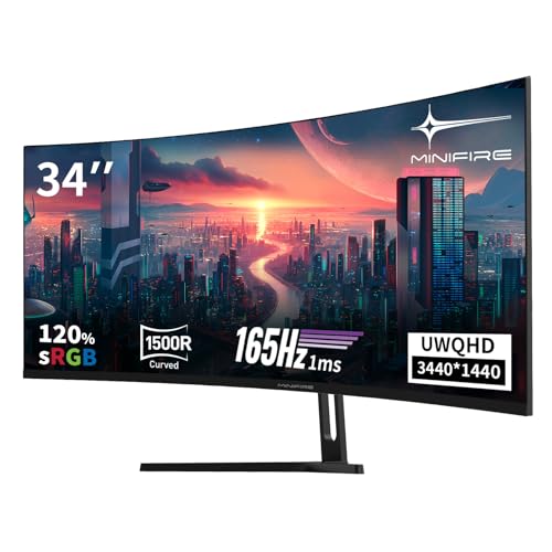 Minifire 34" UWQHD Curved Gaming Monitor 165Hz(DP),3440 x 1440, Curved 1500R,1ms(MPRT),Pip/PBP,FreeSync,HDR, 300nits, sRGB 125%, DCI-P3 95%,VA Panel,2xHDMI 2.1(TMDS) 1xDP 1.4 Ports MFG34C5Q thumbnail 1