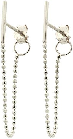 Automic Gold Solid 14k Yellow, White or Rose Gold Bead Chain Line Dangle Earrings