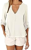 Sumtory Women's 3/4 Cuffed Sleeve Chiffon Blouse Button V Neck T Shirt(S-5XL)
