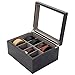 Tech Swiss Belt Box Valet Organizer 8 XL Compartments Black Glass Top - Wood