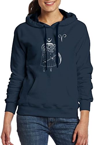 Akrier Women's Casual Long Sleeve Front Pocket Evil Aries Skull Sheep Cartoon Hooded Sweatshirt