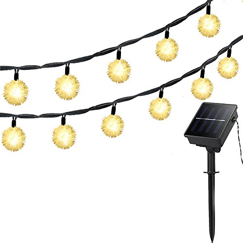 Lellel 3rd Gen Super Bright Solar Outdoor LED String Lights, Waterproof Weatherproof for Yard Patio Garden Tree Party Wedding Decoration, 20Ft Snow Ball Warm White