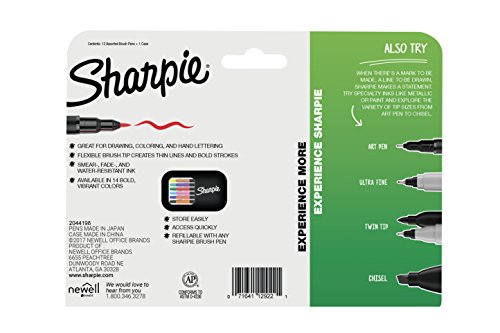 Sharpie Pen, Brush Tip, Assorted Colors, 12 Count + Soft Zip Case