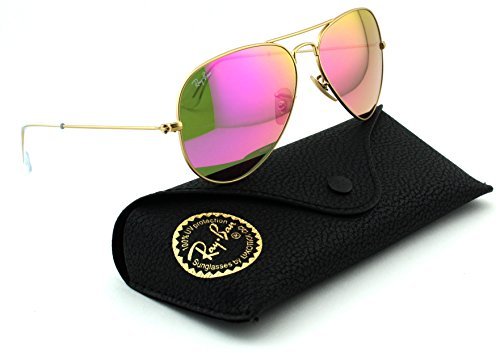 Ray-Ban RB3025 Aviator Large Metal Mirrored Unisex Sunglasses (Matte Gold Frame/Pink Mirror Lens 112/4T, 58)