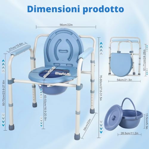Elderly Portable Elderly Portable Adult Toilet Chair 5 Adjustable Heights, Portable Adult Toilet, Elderly Toilet Chair with Bucket/with Armrests for Pregnant Women with Disabilities (250 kg)