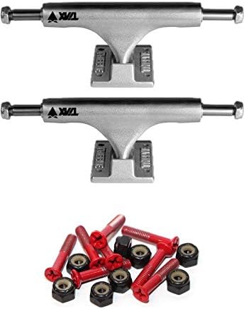Theeve Tiax Polished Skateboard Trucks - 5.25" Hanger 8.0" Axle with 1" Red Hardware
