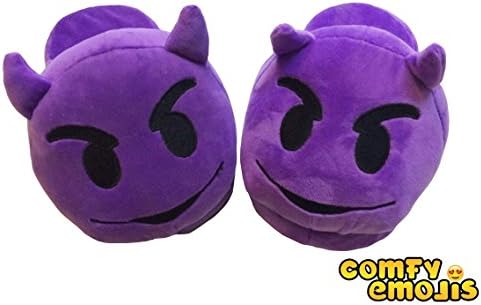 EMOJI SLIDES SLIPPERS CUSHION EMOJI SLIPPERS - BASED IN USA (Adults, SMILEY FACE WITH HORNS)