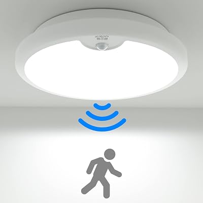 Peasur Motion Sensor LED Ceiling Light 6000K 300LM Battery Powered Ø18cm