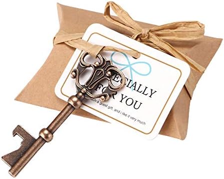 Hodleys 50pcs Wedding Favors Candy Box w/Antique Skeleton Key Bottle Openers Escort Card Thank You Tag Pillow Box (3.5" x 2.5" x 1")