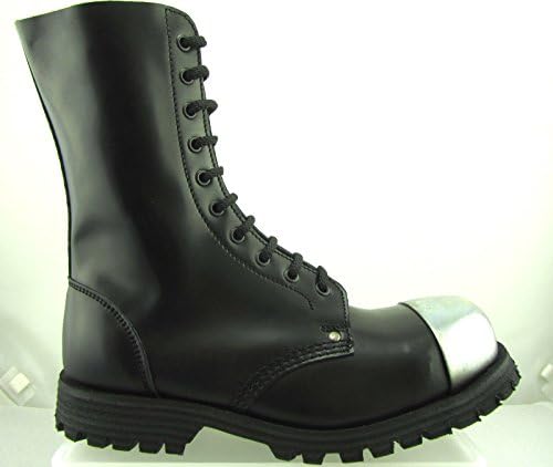 STEELGROUND Unisex Leather 10 Eye Boots Black Box Rock Biker Ultra Resistant STELL Cap