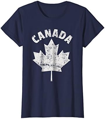 Womens FLAG OF CANADA SHIRT Red White Fun Cool Canadian T-Shirt Medium Navy