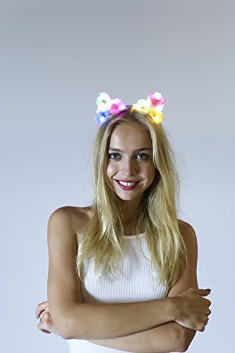 Rainbow LED Light Up Flower Kitty Ears, Floral Cat Ears for Coachella, EDC, Halloween, Costume, Party Accessories, Music Festivals, Gift