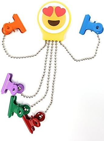 OctoClip Refrigerator Magnet – Fridge Organizer Locker Magnet Heart Eyes Emoji with Multi Colored Clips, 1 Pack