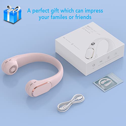 Portable Neck Fan, 5200mAh Bladeless Neck Fan 4 Speeds Adjustment with Digital Display, USB Rechargeable Neck Fans for Women and Men, Great for Home Office Camping Hiking (Pink)