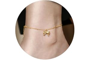 Canboer Gold Bow Ankle Bracelet Dainty Gold Chain Anklet Adjustable Boho Beach Foot Jewelry for Women Girls