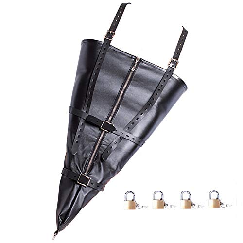 Aaijia Large Siz Unisex Double-Shape Arm Belt – Back Adjustable Black Soft Leather Arm Tactics Fitness Leather Arm Lacing Harness Bag Suit(Padlock 4 & Pulling Rope 1) (Style 3 (Large Size Zipper))