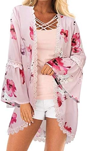 PINKMILLY Women's Floral Print Kimono Sheer Chiffon Loose Cardigan
