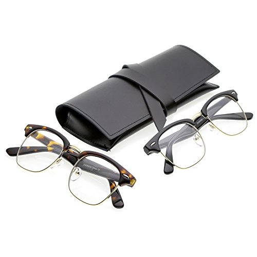 Retro Square Clear Lens Horn Rimmed Half-Frame Eyeglasses 50mm (2-Pack | TT-Gld/Clr & Blk-Gld/Clear)