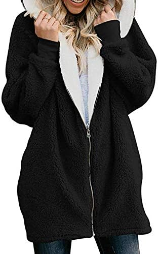 Moonuy Women Coat Womens Solid Oversized Zip Down Hooded Fluffy Coat Cardigans Outwear with Pocket Women's Winter Warm Loose Oversized Fleece Jacket Coat Outwear Plus Size