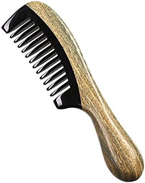 PULCHRITUDE Horn Wood Comb Big Handmade Wide Tooth Hair Brush Comb Sandalwood Wood Round Handle Anti Static Hairloss Massage Hair Health Care Brush