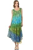 Sakkas 10831 Ombre Floral Tie Dye Tank Sheath Caftan Cotton Dress – Green / One Size, Online Clothing Store