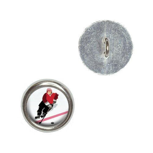 Ice Hockey Player Red Jersey Metal Craft Sewing Novelty Buttons - Set of 4