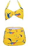 Women Fashion 50s Vintage Retro Floral Halter High Waist Bikini Swimsuit Swimwear