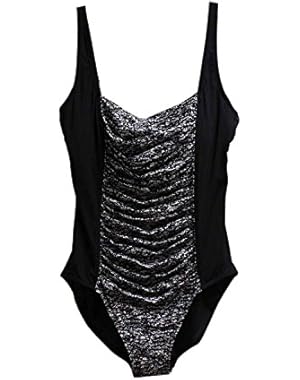 Womens Square-Neck Ruched One-Piece Black Multi 16