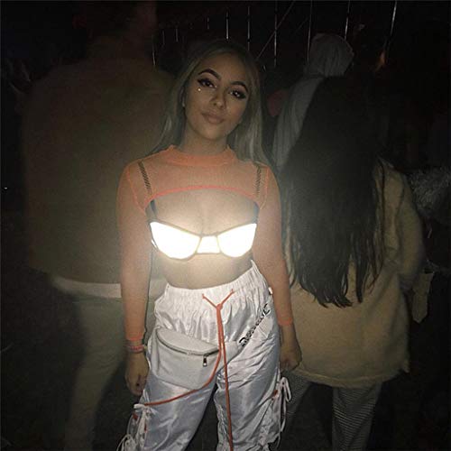 VICCKI Women Reflective Buckles Festival Bralette Bra Bustier Crop Tops Camisole Gray