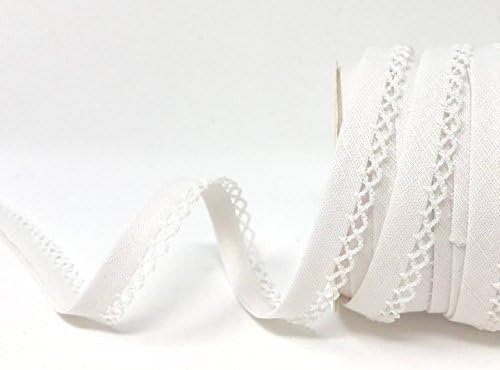 Byetsa 71146 12mm 002 White Linen Pre-Folded Bias Tape with Lace Edge on a 25m Roll