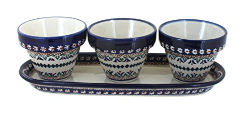 Click Here to See More Images Polish Pottery Daisy Flower Pots with a Tray