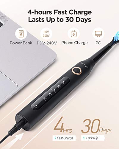 Electric Toothbrush Powerful Sonic Cleaning - ADA Accepted Rechargeable Toothbrush with Timer, 5 Optional Modes, 3 Brush Heads, 4 Hr Charge Last 30 Days Whitening Sonic Toothbrush for Adults and Kids