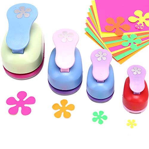 Shaped Punch Set - Buytra Decorative Punchers, 4 PCS 5/8 Inch 1 Inch 3/2 Inch 2 Inch Craft Flower Punches with 10 PCS Colored Adhesive Card Stock, Paper Punches for Card Making DIY Albums Photos - Thumbnail 7