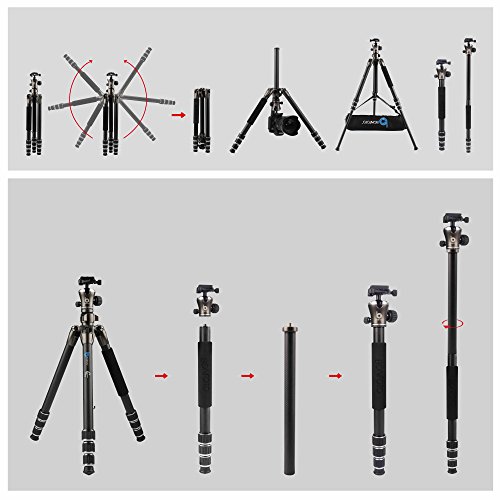 BONFOTO B671C Tripod Carbon Fiber Lightweight Portable Travel Compact Camera Tripod with 360 Degree Ball Head and Carrying Bag For Canon, Sony, Nikon, DSLR Cameras