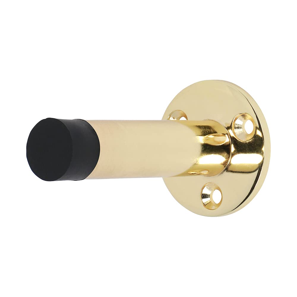 TIMCO Projection Door Stop - Polished Brass - Can be Fitted to Walls and skirting Boards - Prevents Damage from Handles - Protective Rubber Buffer tip