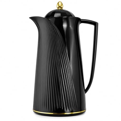 Garrafa Térmica Preta 1L Retrô com Ampola de Vidro Design Elegante Vintage para Café Chá Mesa Posta Luxo