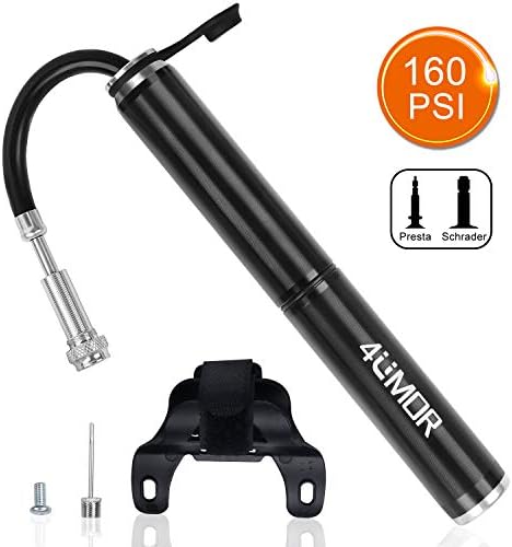 4UMOR Mini Bike Pump, High Pressure [160 PSI] Bicycle Pump Ball Pump with Needle Fits Presta & Schrader Valve, For Road, Mountain and BMX Bikes