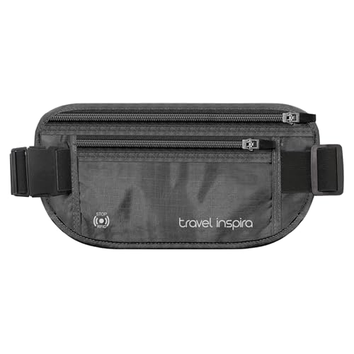 travel inspira Travel Passport Pouch Anti-Theft Banana (Black), Black, Rectangle | RFID Blocking, Ultra-thin, Adjustable Belt, Breathable, Lightweight, Comfortable, Invisible Secret Pocket, Water Repellent