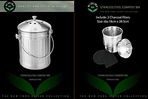 NewlineNY Stainless Steel Indoor Compost Bin for Kitchen Countertop 1.3 Gallon Recycling Pail Bucket with 2 Charcoal Filters - Image 4