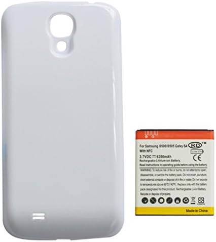 6200mAh Extended Battery with White Battery Cover Door for Samsung Galaxy S4 GT-i9500, GT-i9505, SGH-M919, SCH-i545, SGH-i337, SPH-L720