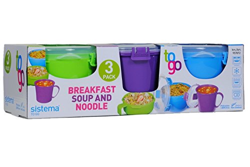 Sistema 3 Pack To Go Breakfast, Soup & Noodle Bowl (Green, Purple, Blue)