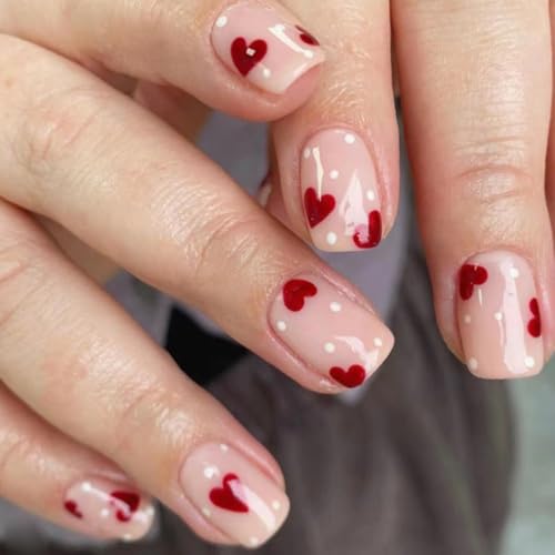 6 Packs (144 Pcs) Square Press on Nails - French Tip, Red, Heart False Nails - Short, Medium Glue on Fake Nails for Women - 12 Sizes, 6 Styles - Image 3