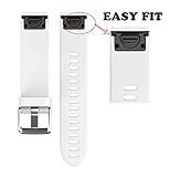 Wearable4U 20mm Garmin Fenix 5S / Fenix 5S Sapphire Quick Release Easy Fit Silicone Replacement Watch Band (Silver Buckle/White)
